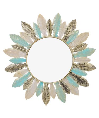 DADEA Wall Mirrors Decorative Wall Mirror Mirror for Wall Round Metal Wall Decor Modern Minimalist Hanging Feather Wall Art Sculpture for Bedroom Living Room Study Office