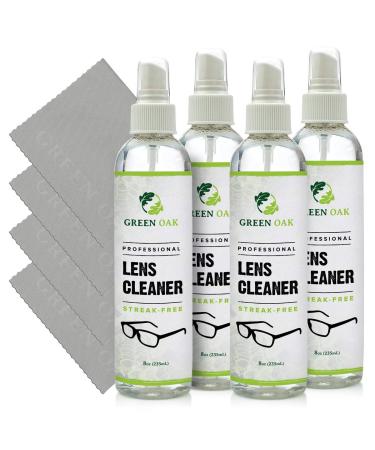 Lens Cleaner Spray Kit  Green Oak Professional Lens Cleaner Spray with Microfiber Cloths  Best for Eyeglasses, Cameras, and Lenses - Safely Cleans Fingerprints, Dust, Oil (8oz 4-Pack)