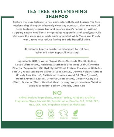 Desert Essence Tea Tree Replenishing Shampoo 12.9 fl oz - Natural Hair Care for Healthy Scalp - Buy Online on GoSupps.com