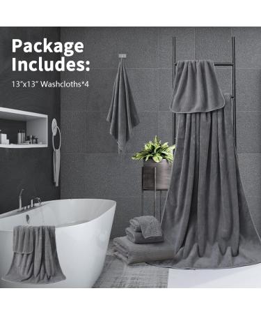 Premium Grey Microfiber Washcloths Set 13x13 - Quick Dry & Highly Absorbent for Bathroom, Hotel, Spa - 4 Pack - Buy Online on GoSupps.com