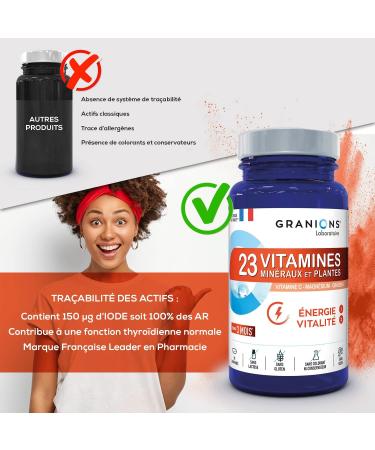 GRANIONS 23 VITAMINS - Magnesium Vitamin D Vitamin C Zinc Chromium Ginseng Selenium Iodine - Energy & Vitality - Anti Fatigue - 90 Tablets - 3 Months Format - Made in France - Buy Online on GoSupps.com