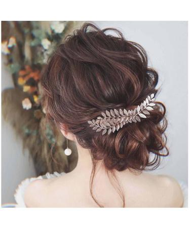Yheakne Boho Leaf Hair Comb Gold Wedding Hair Comb Barrette Metal Leaf Bride Comb Headpieces Decorative Head Comb Headwear Branch Leaf Hair Piece Bride Hair Accessories for Women and Girls