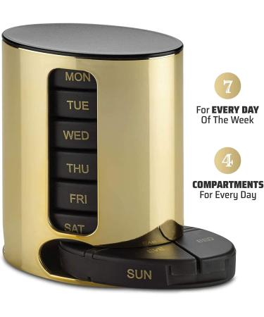 Premium Daily Pill Organizer - 4 Times a Day Medication Reminder - Stackable Weekly AM/PM Pill Box for Vitamins & Supplements - Gold - Buy Online on GoSupps.com