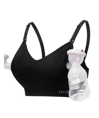 HOFISH Hands Free Pumping Bra Women Sport Bras Seamless Padded Nursing Maternity Bra for Pregnancy/Breastfeeding/Working Out S-2XL L Pumping Bra:black X 1