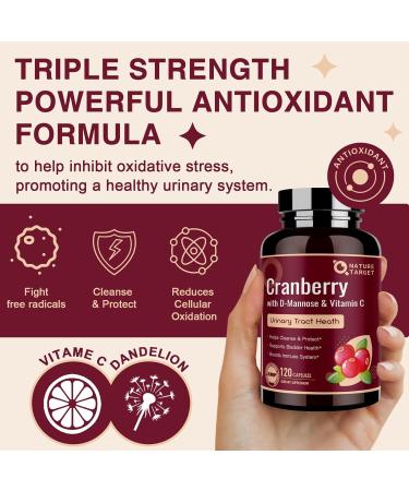 NATURE TARGET Cranberry Pills with D-Mannose for Women - Super Strength 80:1 Extract - Cranberry Supplement 16800 mg with Vitamin C, Supports Urinary Tract Health, Bladder Control, 120 Veggie Capsules 120 Count (Pack of 1) - Buy Online on GoSupps.com