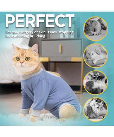 Avont Katzenbody Recovery Suit for Cats - Modal Leak Protection for Abdominal Wounds & Skin Diseases | Spay/Castration Weaning Clothing - Gray-Blue L - Buy Online on GoSupps.com