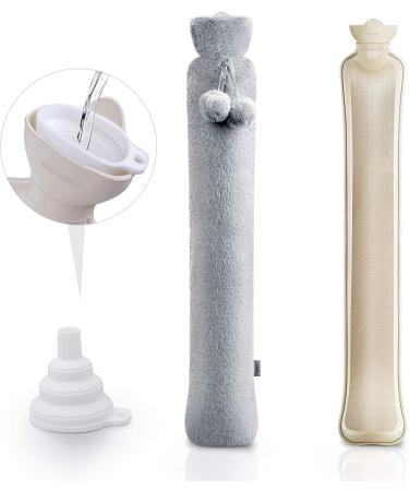 Long Hot Water Bottle with Soft Cover - 2L Thermal Pillow for Babies & Adults 73cm | Includes Funnel & Plush Neck/Shoulder Support - Buy Online on GoSupps.com