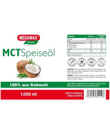 Megamax MCT Oil 1000 ml - Coconut Oil Medium-Chain Triglycerides | Energy Boost for Athletes | Tasteless & Keto-Friendly Dietary Supplement - Buy Online on GoSupps.com