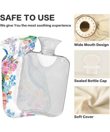 Hot Water Bottle with Cover - 2L Large BAP Free Hot Cold Compress for Pain Relief - Peacock Flowers Design - Buy Online on GoSupps.com