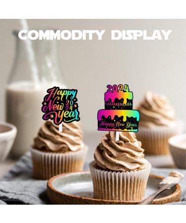 LETLIMIT 18pcs Colorful Glitter Dessert Cupcake Topper Happy New Year 2024 Theme Decorations New Years Eve Wedding Winter Party Decor Supplies - Buy Online on GoSupps.com