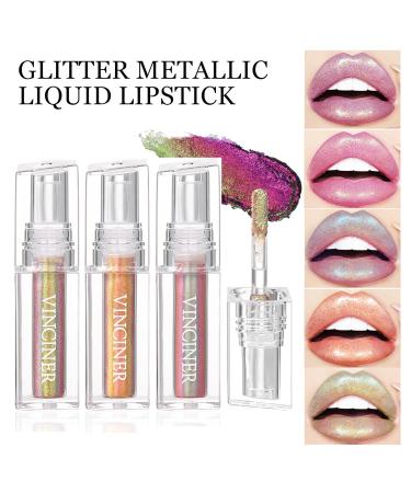 Buy Pink Glitter Lipstick | Diamond Metallic Shimmering Liquid Lipstick | Long-Lasting Smudge-Proof Gloss | Aurora Glossy Makeup - Buy Online on GoSupps.com