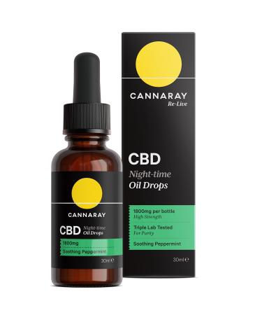 Cannaray CBD Oil Drops for Night-Time 1800mg Soothing Peppermint | Strong High Strength 6% CBD with Added Hemp Oil | Vegan THC-Free & GMO-Free (30ml) 30 ml (Pack of 1) Single