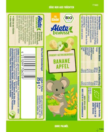 Alete Consciously Fruit Grain Bar Banana Apple Snack for Kids No Palm Oil 25g Pack (25 x 25g) Perfect for Age 3+ - Buy Online on GoSupps.com