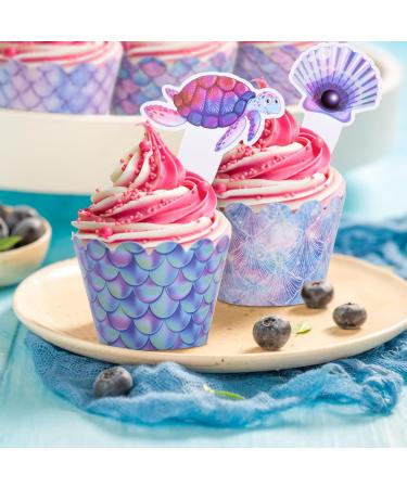 48Pcs Mermaid Cupcake Toppers and Wrappers: Undersea Delight for Girls' Birthday Parties Double-Sided Little Mermaid Theme Cake Decorations Ideal for Baby Showers and More - Buy Online on GoSupps.com