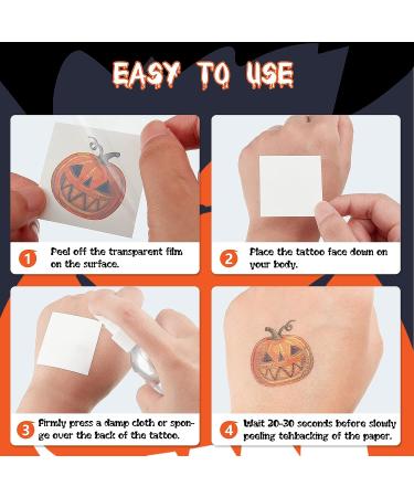 Halloween Temporary Tattoos Set for Kids - 288 Pieces, 48 Styles, Ghost, Pumpkin, Spider Web, Bat, Witch, Cat - Trick or Treat Fake Tattoos - 18 Sheets - Buy Online on GoSupps.com