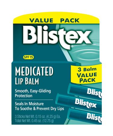 Blistex Medicated Lip Balm 0.15 Ounce 3-Count (Pack of 12 36 Count Total) 0.15 Ounce (Pack of 12)