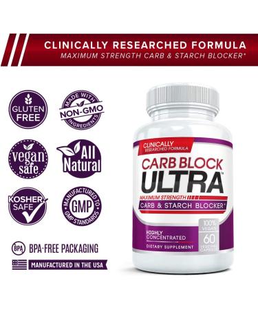 Carb Block Ultra (2 Bottles) - Keto Cheat Supplement with White Kidney Bean Extract - 120 Veg Caps - Buy Online on GoSupps.com