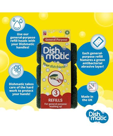 Dishmatic Fillable Washing up Brush and Sponge with 3X Refills - Easy Grip Dish Cleaner + Bonus - General Purpose Dishmatic Brush - Buy Online on GoSupps.com