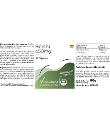 Reishi 650mg - with 1950mg of Reishi powder per daily dose - vital mushroom - 90 capsules - highly dosed - vegan - bioavailable supplements from Germany | Vitamintrend - Buy Online on GoSupps.com