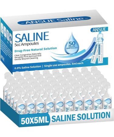 ANSUE 0.9% Saline Solution for Nebulizer and Nasal Cleansing Gentle Isotonic Sodium Chloride Solution for Adults & All Ages Sterile 5ml Vials 50 Count