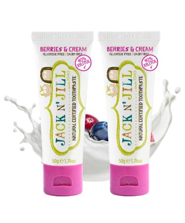 Jack N' Jill Natural Toddler Toothpaste - Fluoride Free Training Toothpaste for Toddlers 1-3 40% Xylitol BPA Free - Berries N' Cream 1.76 oz (Pack of 2) 1.76 Ounce (Pack of 2)
