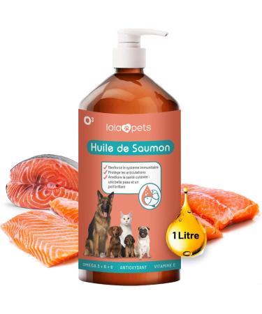 Salmon Oil for Dogs and Cats 1 Liter - 100% Natural NORWAY Salmon - Cold Pressed - Rich in Omega 3+6+9 and Vitamin E | Practical dispenser (Red) - Buy Online on GoSupps.com