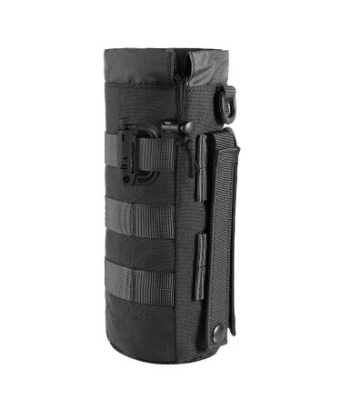 FRTKK Tactical MOLLE Water Bottle Pouch with Drawstring Open Top & Mesh Bottom, Military Water Bottle Holder Bag Sports Travel Hydration Carrier Black-1 pack
