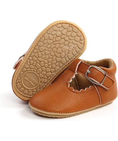Baby Anti-Slip First Walking Shoes - Soft Sole Toddler Sneakers for Boys and Girls | Infant PU Leather Prewalkers for 0-18 Months | Narrow Brown (0-6 Months) with Sock - Buy Online on GoSupps.com
