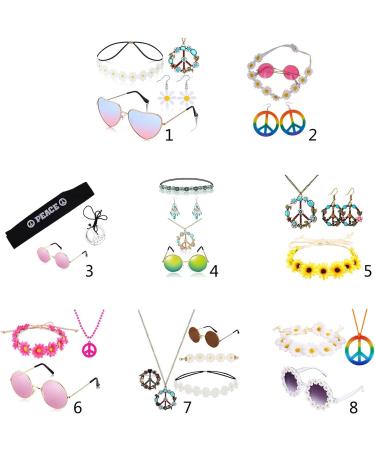 amangul Hippie Costume Set Include Sunglasses Headband Peace Sign Necklace and Earring 60s 70s Style Vintage Costume(Md0906P22) - Buy Online on GoSupps.com