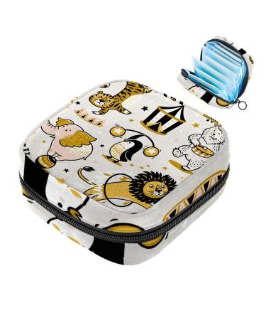 Women's napkin storage bag circus animal lion tiger penguin funny menstrual cup portable women's bandages storage bags female menstruation first period pocket
