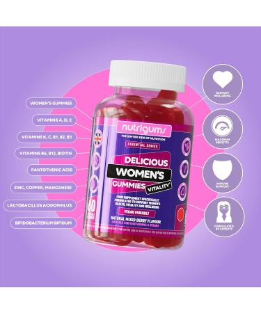  Nutrigums Nutrigums Multivitamin and Probiotic Gummies for Women | Mixed Fruit Flavor | 60 Vegan Gummies | Contains 19 active nutrients for gut health bones energy hair skin and vision - Buy Online on GoSupps.com