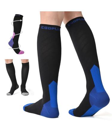 COOPLUS Compression Socks for Women Men 20-30 mmhg Circulation Support Knee High Socks for Nurse Running Athletic 3 Pairs-black Multicolor Large-X-Large