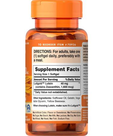 Puritan's Pride Lutein 40mg & Zeaxanthin Softgels - 120 Count for Eye Health - Buy Online on GoSupps.com