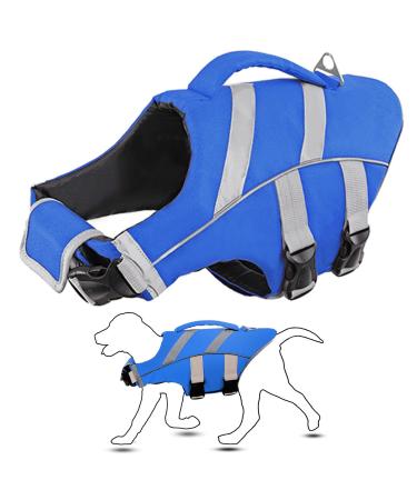 AOFITEE Dog Life Jacket, Ripstop Dog Life Vest for Swimming, High Reflective Dog Life Jacket Large with Rescue Handle and High Flotation, Dog Swimming Vest Swimsuit for Small Medium Large Dogs Medium Blue