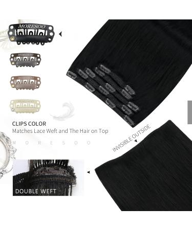 Moresoo 12 Inch Clip in Human Hair Extensions #1 - Black Remy Human Hair 5 Pieces/70g - 30cm Length - Buy Online on GoSupps.com