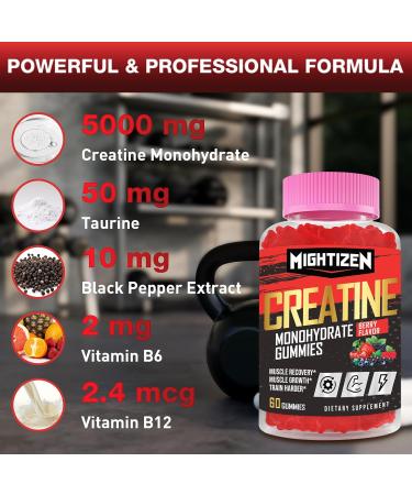 Creatine Monohydrate Gummies 5000mg - Vegan Pre-Workout Energy Supplements with Taurine & B12 | Max Strength & Endurance (180 Berry Gummies - Buy Online on GoSupps.com