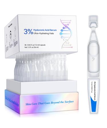 3% Hyaluronic Acid Serum - 30 Pack | Intense Hydration & Plumping | Fragrance-Free Non-Greasy | Fast-Absorbing for All Skin Types | Dermatologist Tested