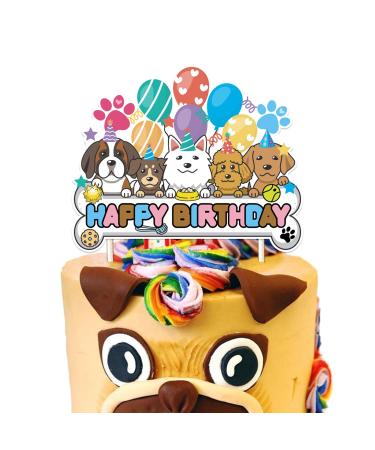 Gallasy Lovely Happy Birthday Dog Cake topper 6x5 inch Puppy Dog Birthday Party Cake Decoration Dog Face Happy Birthday Cake Topper for Dog Theme Party Baby Shower Supplies