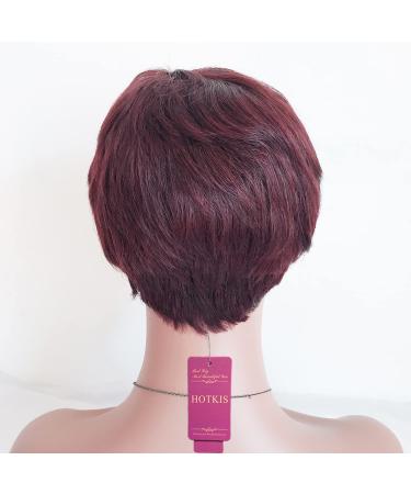 HOTKIS Burgundy Short Pixie Wig for Black Women | Human Hair Short Pixie Cut Wigs for African Americans - Buy Online on GoSupps.com