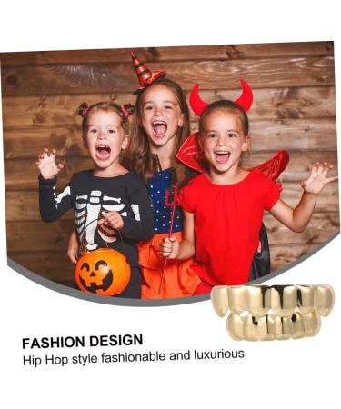 Amosfun Galvanized Halloween Vampire Gold Teeth Grills - Diamond & Copper Plated Zombie Rapper Braces - Unique 5x1cm Costume Accessory - Buy Online on GoSupps.com