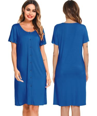 Lovasy Women's Soft Cobalt Blue Nightdress with Pockets - Buy Online on GoSupps.com