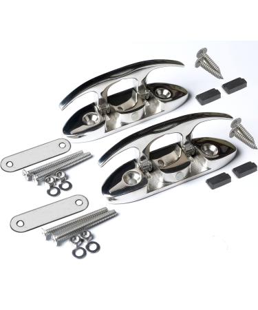 MX Boat Folding Cleats 4-1/2 inch Marine Dock Cleats Flip Up Boat Cleats Stainless Steel,with Installation Accessories Pair Silver,2pcs-with back plate