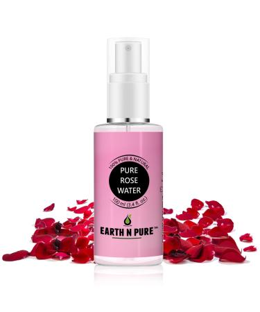 Earth N Pure 100% Natural Rose Water Distilled from Roses with Nothing Artificial Ideal for Oil Control Balancing Skin pH Level Glowing Skin Face Mist & Tonner/ 100ML