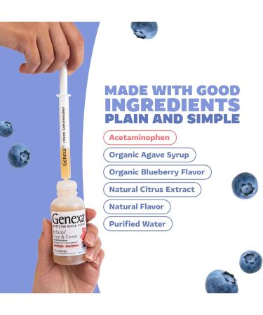 Genexa Infants Pain & Fever Reducer | Dye-Free Baby Acetaminophen Liquid Organic Blueberry Flavor | 160 mg per 5mL | 4 Oz (2 Pack) - International Shipping Available - Buy Online on GoSupps.com