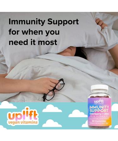 Uplift Vegan Elderberry Gummies with Vitamin C & Zinc - Immune Support for Kids & Adults - Gluten-Free Non GMO - 60ct - Buy Online on GoSupps.com