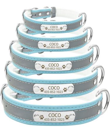 Senristar Personalized Reflective Leather Dog Collar - Engraved Name Tape Warm Food Included - For Small Medium & Large Dogs & Cats (M 2.0 cm Width 28-36 cm Neck Blue) - Buy Online on GoSupps.com