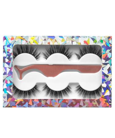 3 Pairs False Eyelashes Natural Look with Tweezer Fake Eyelashes 12mm Eye Lashes 3D Small Faux Mink Blingbling Reusable Eye Lashes Strips Wispies Eyelashes Wispy False Lashes Fluffy Short Handmade D 3 Pair-D