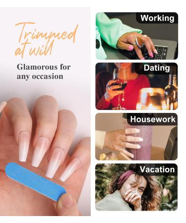 Morily Pink Ombre Coffin Fake Nails - UV Finish French Tip Glossy Medium False Stick On Nails for Women - 24Pcs in 12 Sizes - Buy Online on GoSupps.com