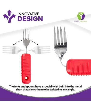 Bendable Red Flatware Set with Easy Grip Handles - 3 Piece Large Fork, Knife, and Spoon - Buy Online on GoSupps.com