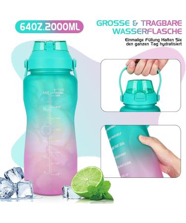 Buy Codicile 2L BPA-Free Drinking Bottle with Straw & Time Marking - Leak-Proof Fitness Hydration Bottle in Green & Pink for Yoga Running & More - Buy Online on GoSupps.com